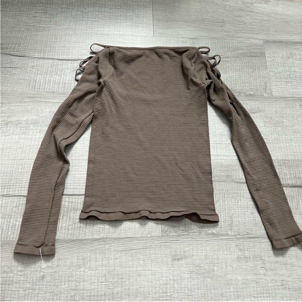 FREE PEOPLE Intimately Cold Shoulder Long Sleeve Top Stretch Nutmeg Tan - Picture 7 of 15